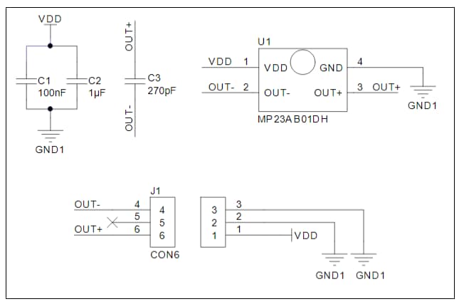 Applikations-Schaltungsdiagramm - STMicroelectronics STEVAL-MKI139V5 Mikrofon-Coupon-Board